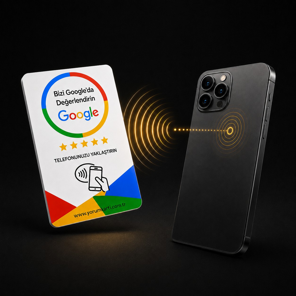 Google Yorum Kartı — telefonu yaklaştırarak NFC ile Google yorum sayfası açılıyor