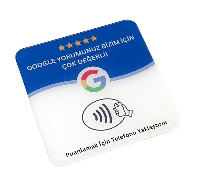 Google Yorum Kartı — NFC ve QR kodlu gerçek ürün fotoğrafı