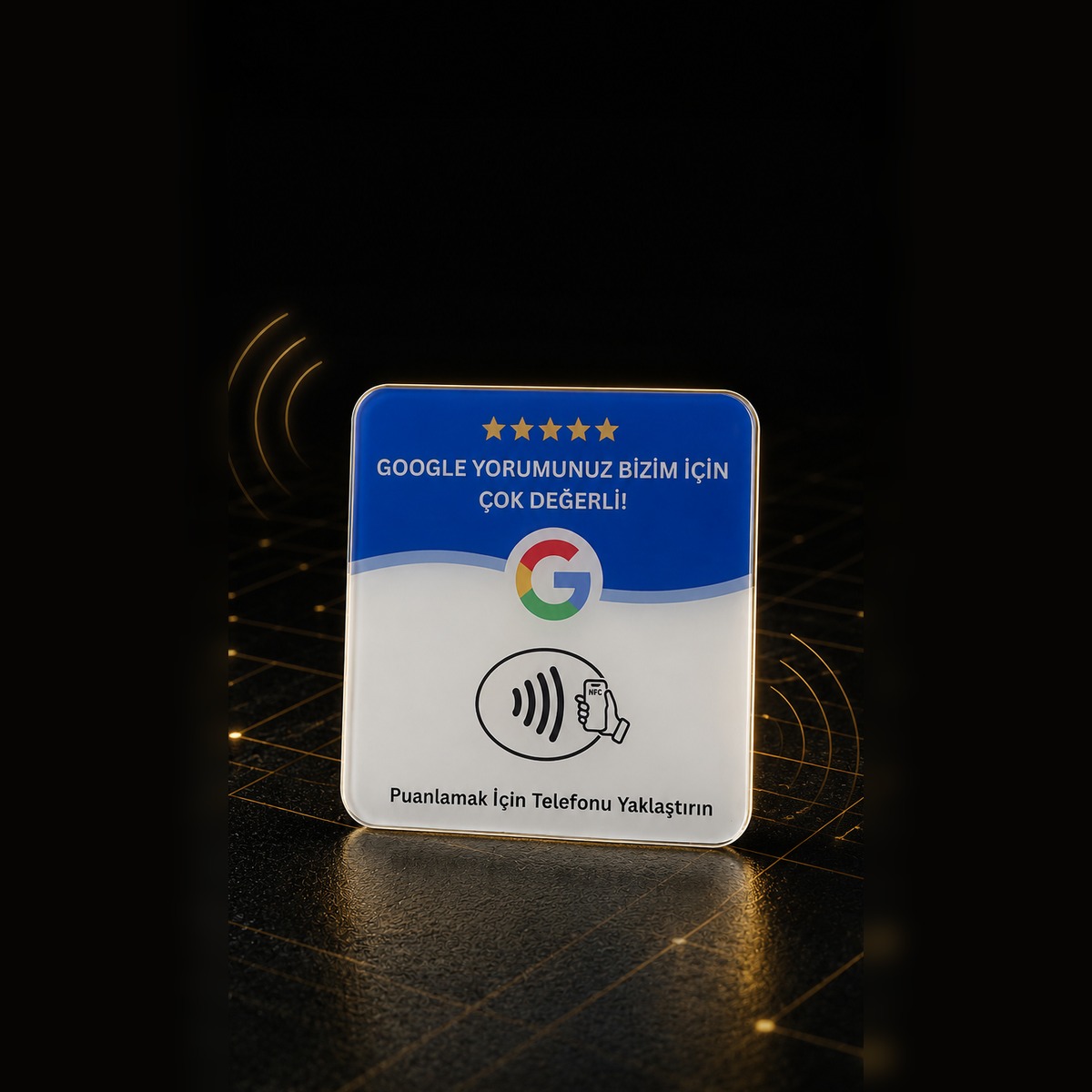 Google Yorum Levhası dijital ağ desenli arka planda